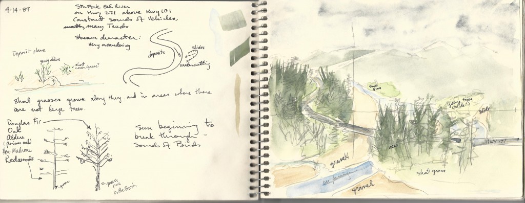 sketching on the field in Northern California in the California Landscapes seminar