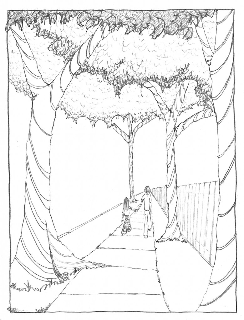 Walking under Trees in Berkeley, one of my cartoons from the cartoon/verse memoir I'm working on